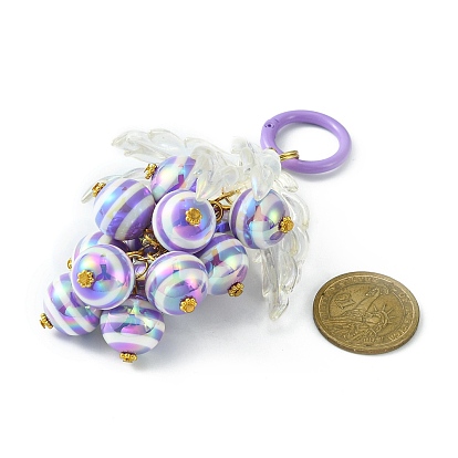 Resin Beaded Keychains, with Acrylic Pendant and Spray Painted Alloy Spring Gate Rings, Leaf