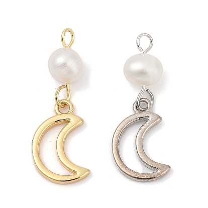 Подвески из натурального пресноводного жемчуга и латуни, Луна прелести, стойки покрытие, без кадмия и без свинца, долговечный