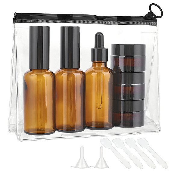 Стеклянные распылители, с флаконами-капельницами из стекла, стеклянная косметическая кремовая банка, пластиковая палочка и воронка, ПВХ косметические сумки с застежкой-молнией