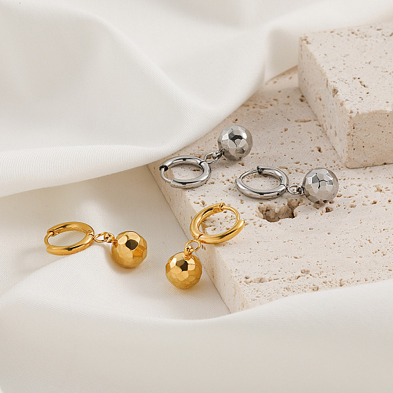 Граненые круглые серьги-кольца из нержавеющей стали