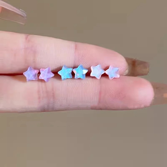 Star Resin Studs Earrings, with Rhodium Plated 925 Sterling Silver Pins
