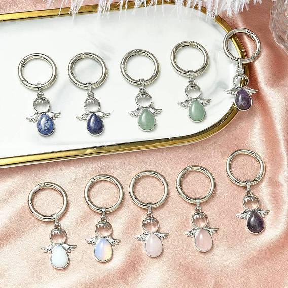 Подвески в виде обуви из натурального зеленого авантюрина, лазурита, розового кварца, аметиста и опалита, с пружинными кольцами из цинкового сплава