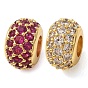 Brass Pave Cubic Zirconia European Beads, Large Hole Beads, Rondelle, Golden