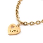 304 Stainless Steel Heart with Word Love Charm Bracelet with Cable Chains for Valentine's Day