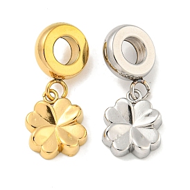 304 Stainless Steel European Dangle Charms, Flower Large Hole Pendants