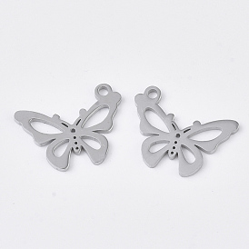 201 Stainless Steel Pendants, Smooth Surface, Butterfly