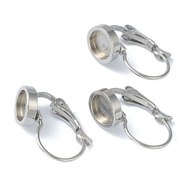 304 Stainless Steel Leverback Earring Findings, with Flat Round Trays Setting for Cabochon
