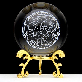 Inner Carving Star/Dolphin Glass Crystal Ball Diaplay Decoration, Paperweight with Golden Stand, Fengshui Home Decor