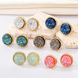 Retro Minimalist Resin Glitter Earrings with Geometric Metal Trim for Women
