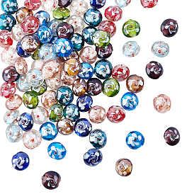 Handmade Lampwork Beads, Flat Round with Flower