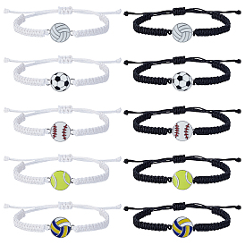 10шт. 10 стили браслетов из сплава со звеньями в виде спортивных мячей, регулируемые полиэстеровые браслеты