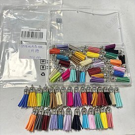 56 pcs 28 couleurs décorations de pendentif pompon en faux daim, avec extrémités de cordon en plastique ccb, platine