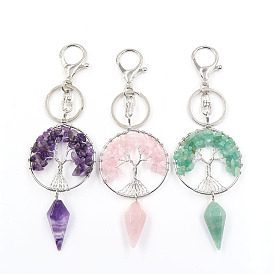 Natural crystal gravel tree of life hexagonal cone keychain pendant luggage luggage car accessories pendant