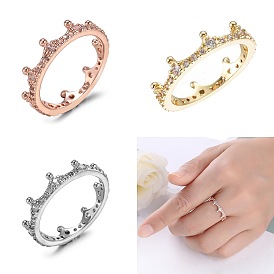 Кольца для женщин с короной из латуни с микропаве из прозрачных кубических цирконий