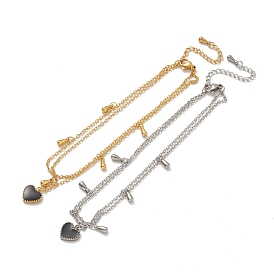 304 тросовые цепи из нержавеющей стали с многожильным ножным браслетом, эмалированное сердце и 201 двойной браслет из нержавеющей стали с подвеской в виде капли для женщин
