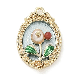 Латунь эмаль подвески, без кадмия, без никеля и без свинца, овал с цветочными подвесками, с ABS имитации жемчуга