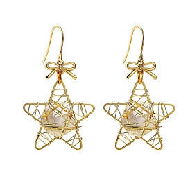 Eco-Friendly Five-Pointed Star Iron Pendants Dangle Earrings, with 304 Stainless Steel Earring Hooks, Alloy Links Connectors, Jump Rings
