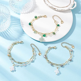 3Многослойные браслеты из натуральных бусин морганита, зеленого агата и лабрадорита, Браслеты с подвесками из натурального розового кварца, кристалла кварца и зеленого авантюрина для женщин, крестик