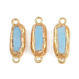 Подвески-соединители из натурального гальванизированного окрашенного хаулита, с латунной фурнитурой , прямоугольные, голубой