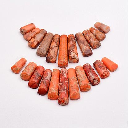 Natural Imperial Jasper Beads Strands, Graduated Fan Pendants, Focal Beads, Dyed