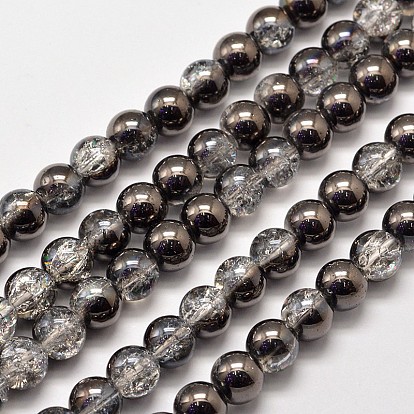 Electroplate Synthetic Crackle Quartz Bead Strands, Round Half Plated