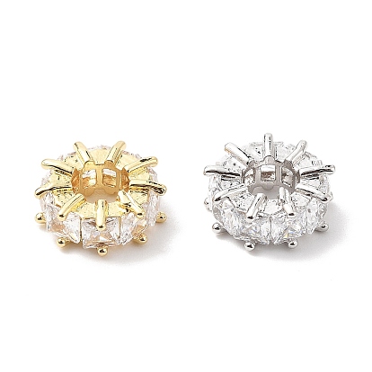 Плоские круглые латунные микропаве прозрачные кубические циркониевые европейские бусины, бусины с большим отверстием, стойки покрытие, без свинца и без кадмия, долговечный