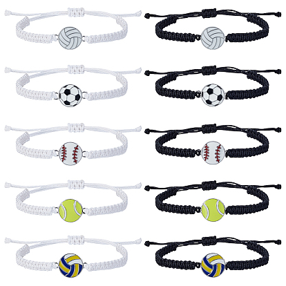 10шт. 10 стили браслетов из сплава со звеньями в виде спортивных мячей, регулируемые полиэстеровые браслеты