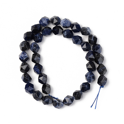 Natural Brazil Sodalite Beads Strands, Star Cut Round Beads, Faceted