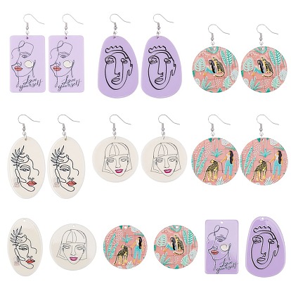 DIY Jewelry Earring Making Kits, include  Human Printed Acrylic Pendants, Brass Earring Hooks, Iron Open Jump Rings