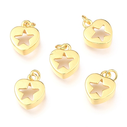 Encantos de bronce, larga duración plateado, con anillo de salto, corazón con la estrella