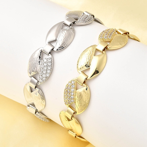 Латунные браслеты-цепочки с микропаве из прозрачных кубических цирконий для женщин, овальные, долговечный, без кадмия и без свинца, стойки покрытие