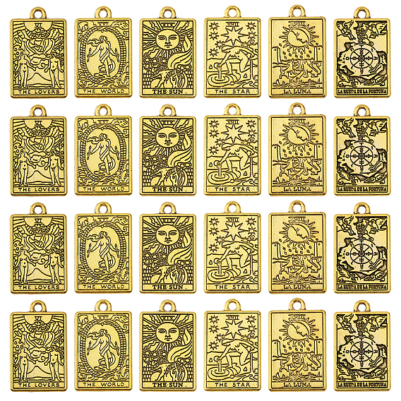 24 шт 6 подвески из цинкового сплава, прямоугольник с шармом Таро