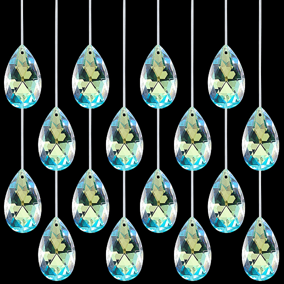 16Pcs Glass Pendants, AB Color, Faceted, with 10M Fishing Thread Nylon Wire for Make Wind Chime Accessories