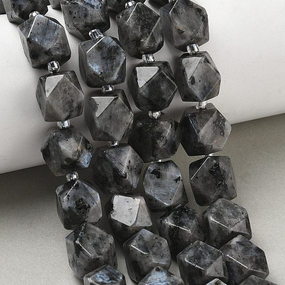 Natural Labradorite Beads Strands, Nuggets, Faceted, with Seed Beads