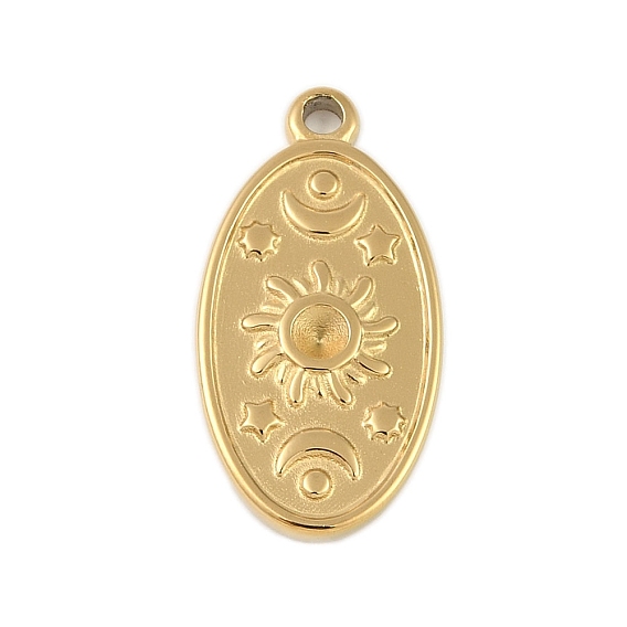 Ионное покрытие (IP) 304 нержавеющая сталь стойка для покрытия бусинами стразы оправы, овал с солнечным узором, полированный