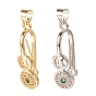 Brass Micro Pave Cubic Zirconia Ice Pick Pinch Bails, Clear & Green