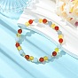 6 Pulseras elásticas de la amistad con cuentas redondas de cornalina natural, cuarzo teñido y citrino sintético de {2} mm, dorado