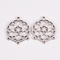 304 Stainless Steel Chandelier Component Links, Laser Cut, Flat Round with Flower