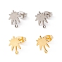 201 Stainless Steel Stud Earring Findings, with 304 Stainless Steel Pins, Horizontal Loops and Ear Nuts, Maple Leaf
