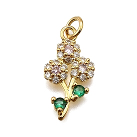 Латунные микро проложить кубического циркония подвески, цветок, долговечный, без свинца и без кадмия, стойки покрытие, с целью перехода в кольце