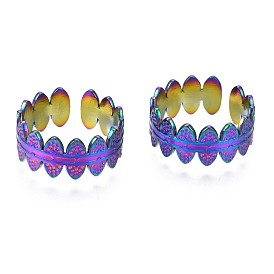 304 Stainless Steel Oval Wrapped Cuff Ring, Rainbow Color Open Ring for Women