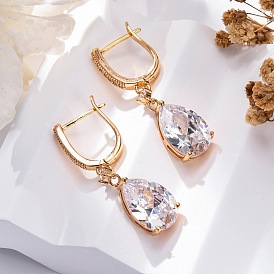 Латунные серьги-кольца из прозрачного кубического циркония, долговечный, стойки покрытие, без свинца и без кадмия, слеза