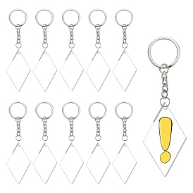 BENECREAT DIY Rhombus with Angle Acrylic Blank Pendant Keychain Making Kits, with Iron Split Key Rings