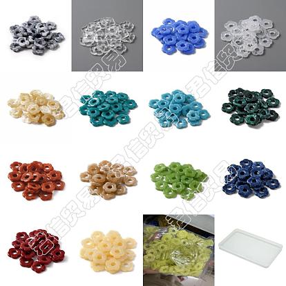 60Pcs 15 Colors Acrylic Beads, Imitation Gemstone Style, Half Drilled, Flower