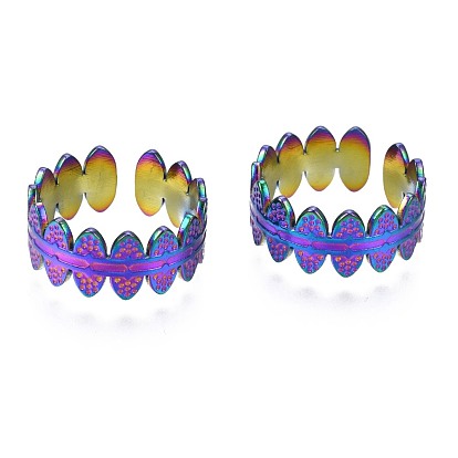 304 Stainless Steel Oval Wrapped Cuff Ring, Rainbow Color Open Ring for Women