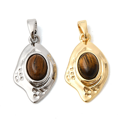 Природных тигровый глаз подвески, овальные подвески с латунной оправой