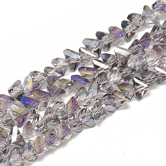 Стеклянные бусины с гальваническим покрытием , граненый треугольник