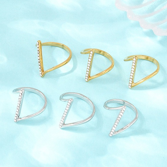304 Stainless Steel Rhinestone Finger Rings for Women, Ion Plating(IP)