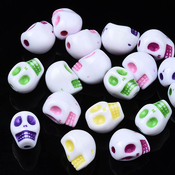 Opaque White Acrylic Beads, Craft Style, Skull