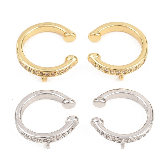Фурнитура ушных манжет из латуни с микропаве из прозрачного кубического циркония, с петлей, без кадмия и без свинца, долговечный, стойки покрытие
